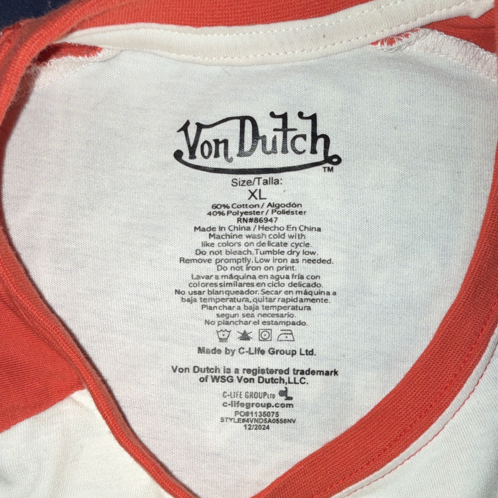 Von Dutch Men's Orange/ Off-White T-Shirt XL Graphic Print 100% Cotton gallery