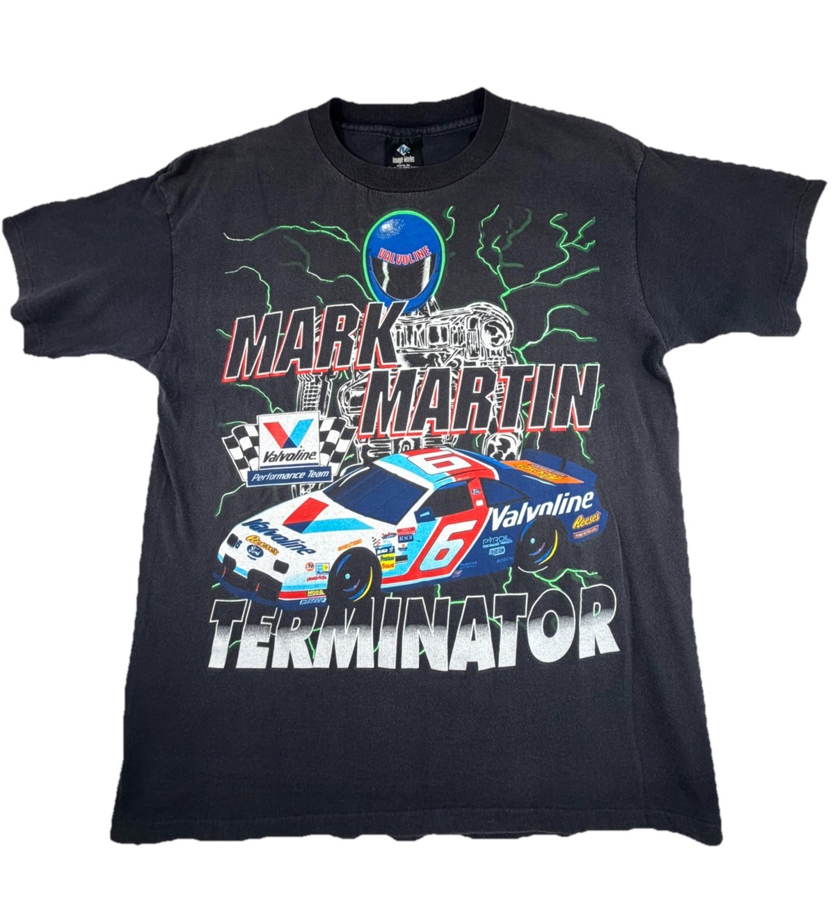 Vintage Black Single Stitch MARK MARTIN TERMINATOR T-Shirt Size L NASCAR USA🔥