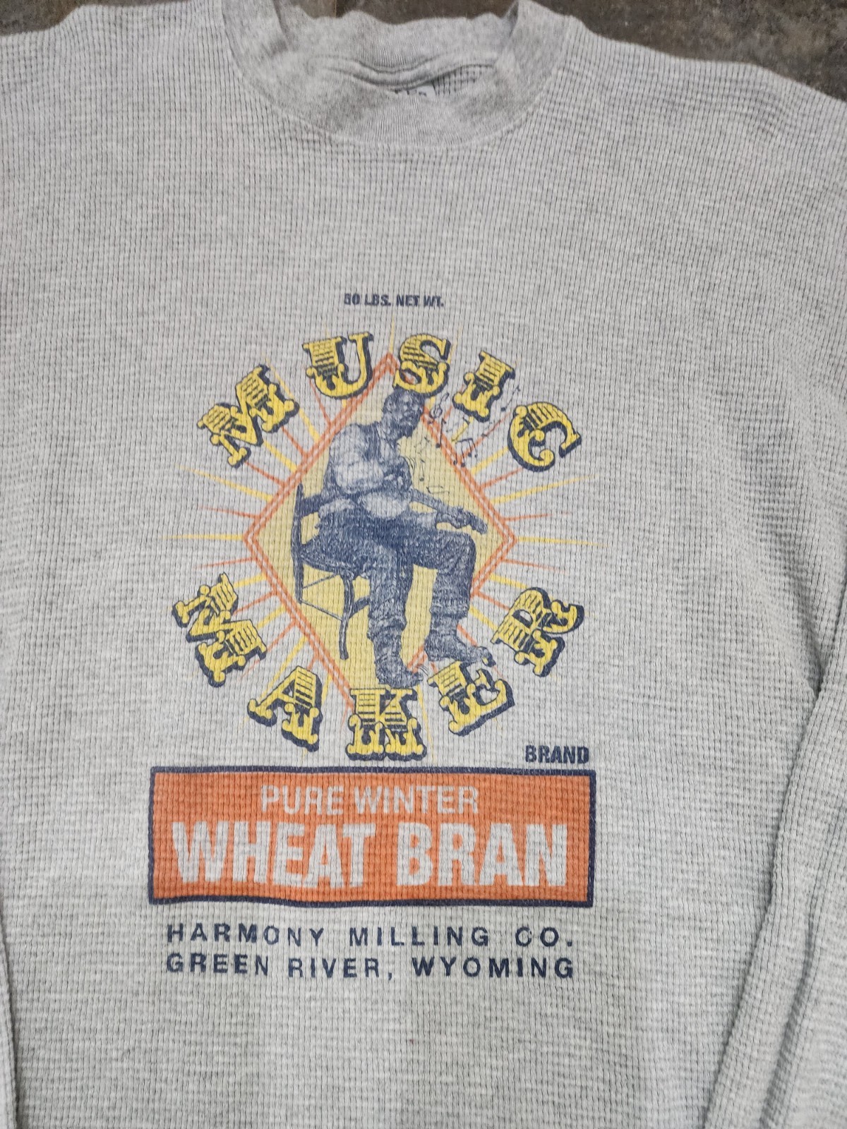 Vintage Y2K Shakawear Men's 2XL Tall Music Maker Wheat Bran Thermal T Shirt gallery