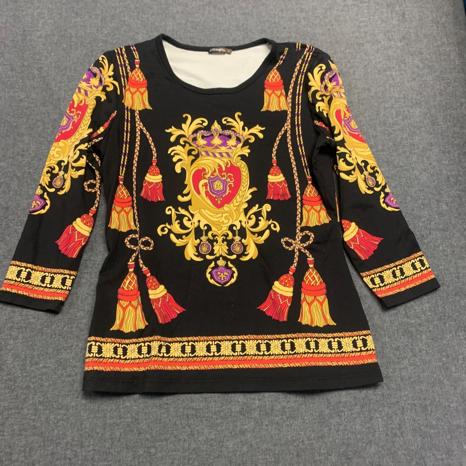J.McLaughlin Women’s Shirt Size S Black Gold Ornate Print Nylon Blend