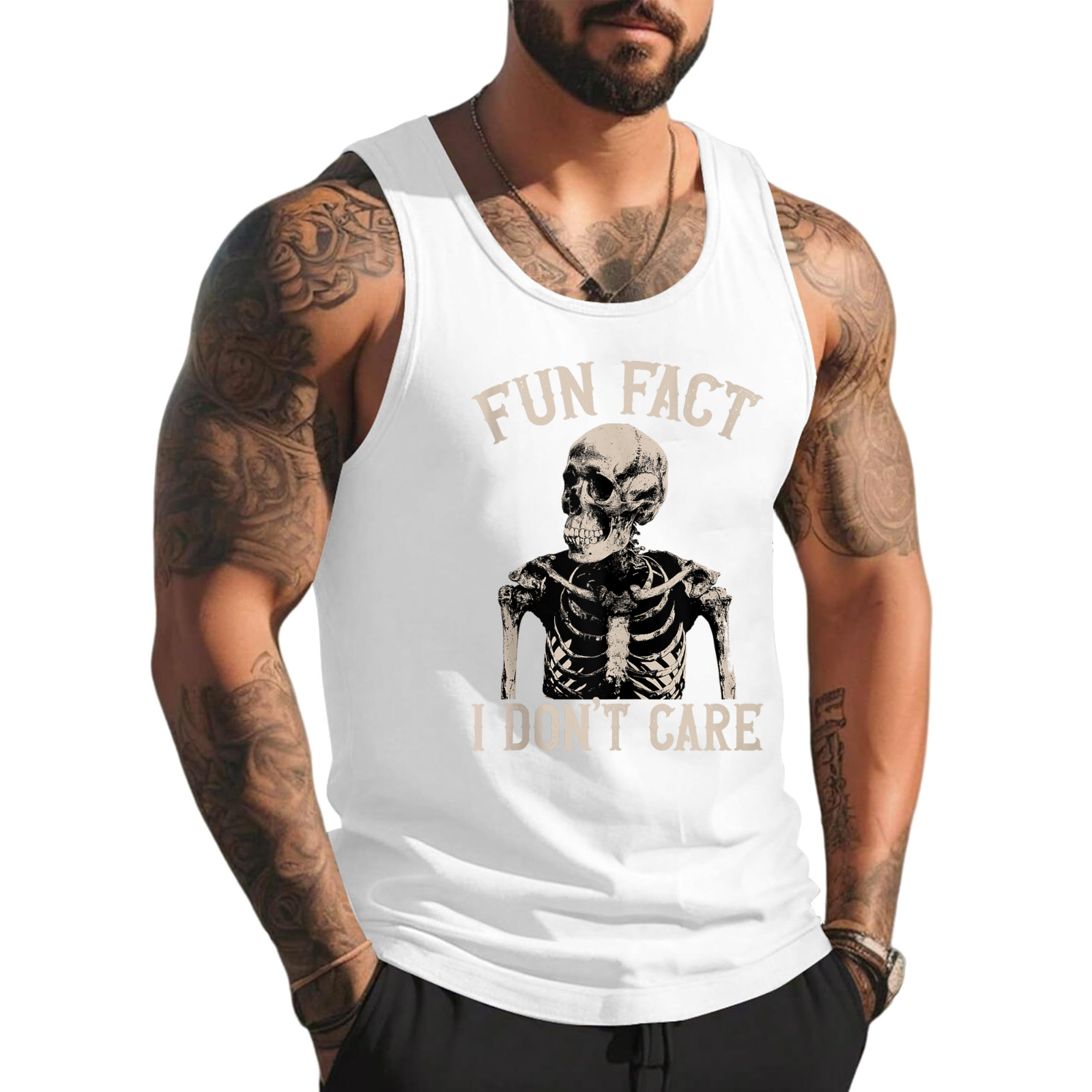 Fun Fact I Don’t Care Skull Funny Sarcastic Quote Tank Top gallery