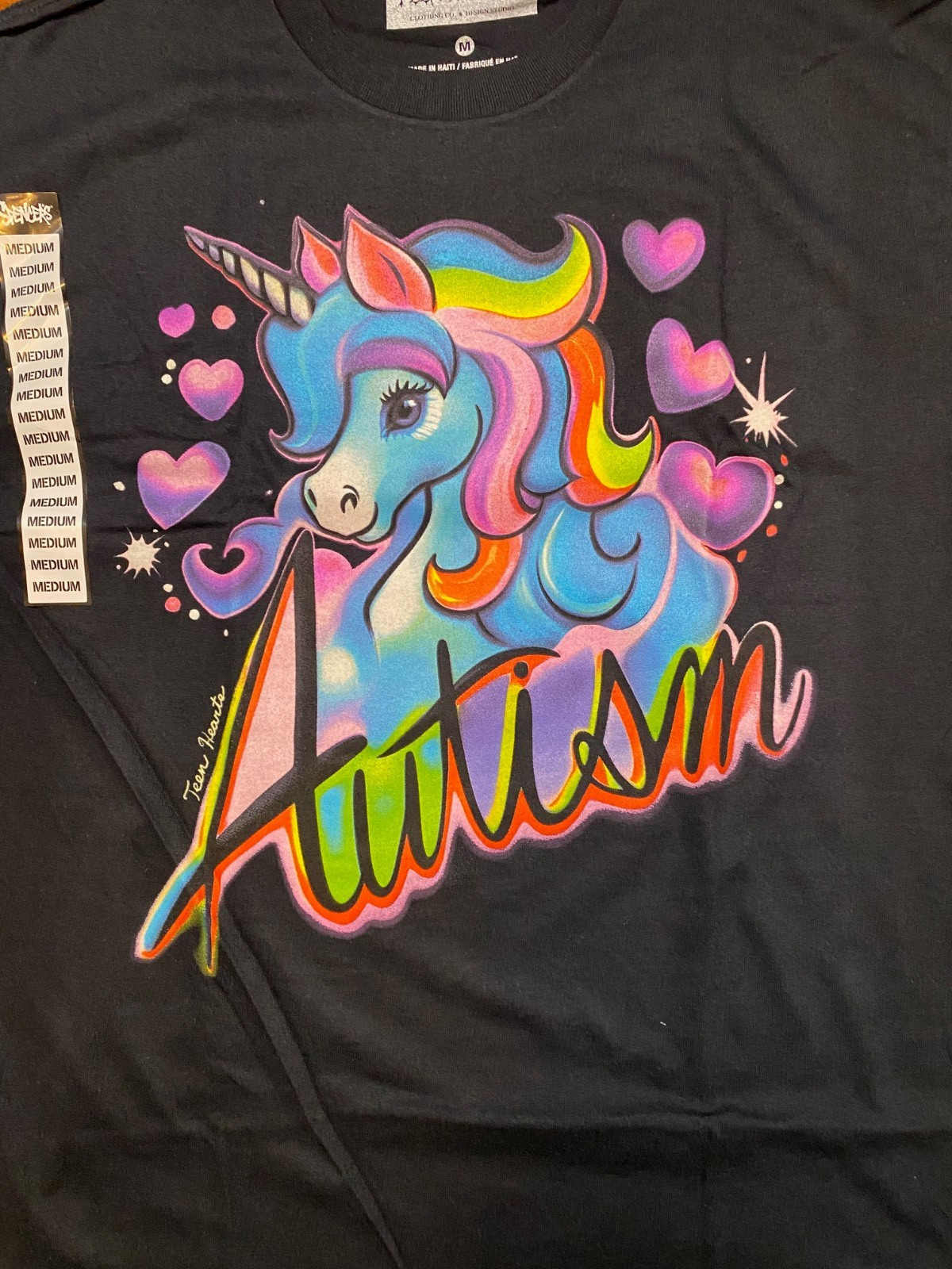 UNICORN Rainbow "Autism" Support Black Unisex Teen Hearts Clothing Tee- NWT gallery