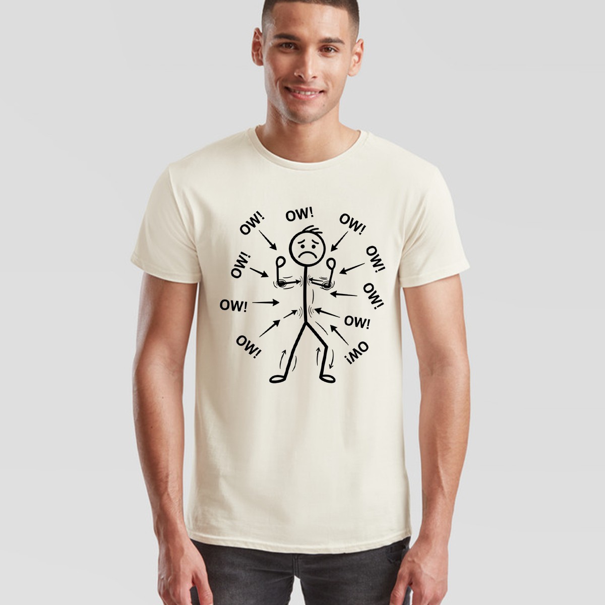 Ow Unisex T Shirts Stick Character Humor Chronic Pain Awareness Tee gallery
