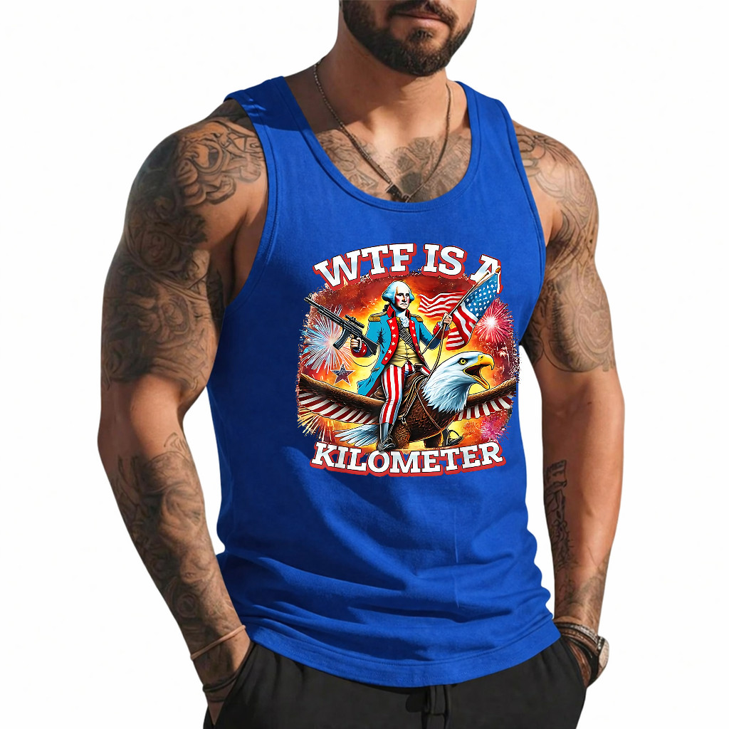 Retro WTF is A Kilometer Funny Patriotic American Freedom Tank Top gallery