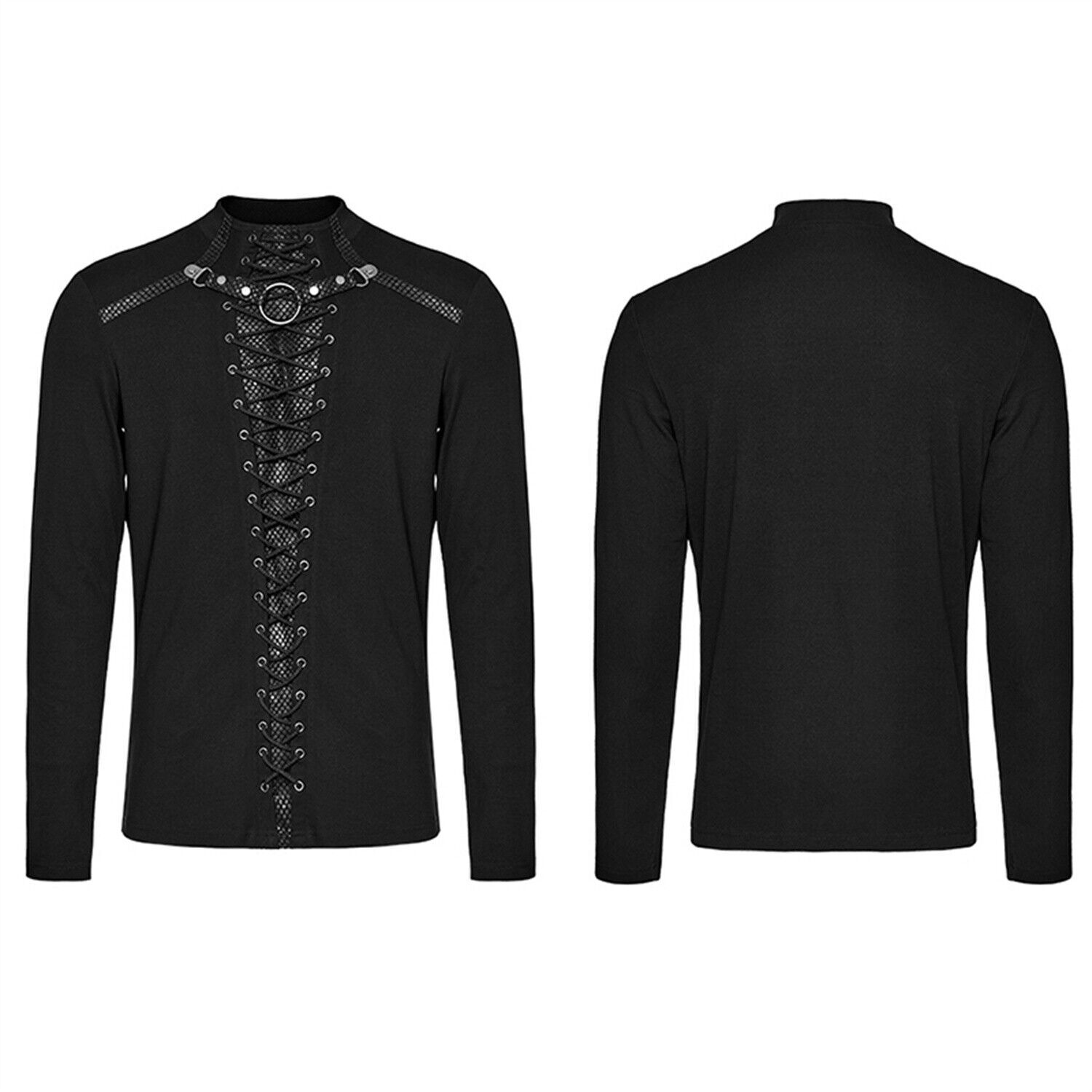 PUNK RAVE Black Cyberpunk Gothic Punk Mesh Splicing Long Sleeve T-Shirt Men Top gallery