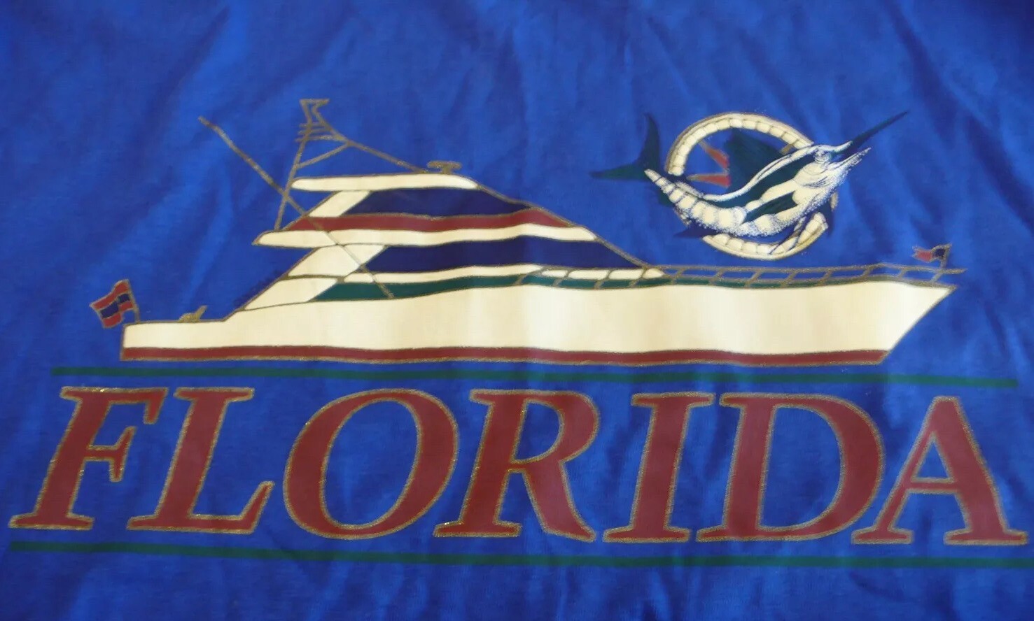 Vtg. Florida Boat Marlin Fishing Blue T-Shirt Made in USA gallery