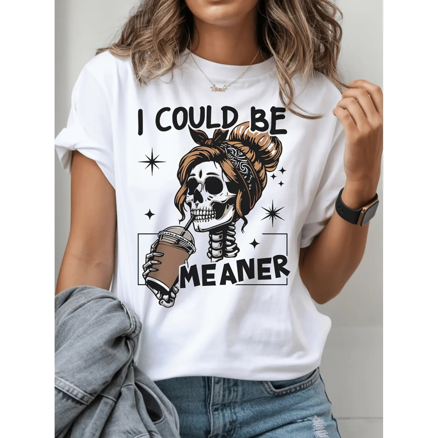 Women's 100% Cotton Skull Print T-Shirt gallery
