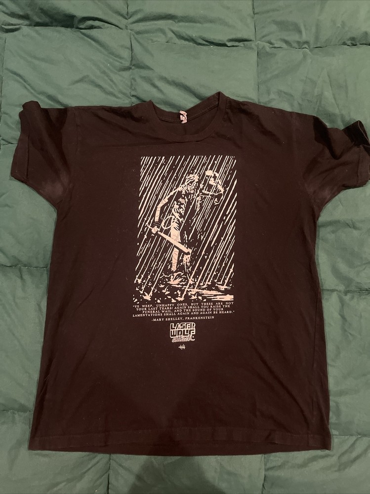 “Frankenstein” Laser Wolf Attack L Black T-Shirt Pre-Worn & Washed Andrew McLean