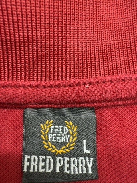 Fred Perry Mens Red Polo Shirt Size L Classic Striped Ribbed Cuff Condition gallery