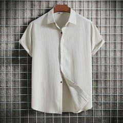 Loose Fit Pure Color Button up Short Sleeve Men’s Shirt Summer New Arrival Clean