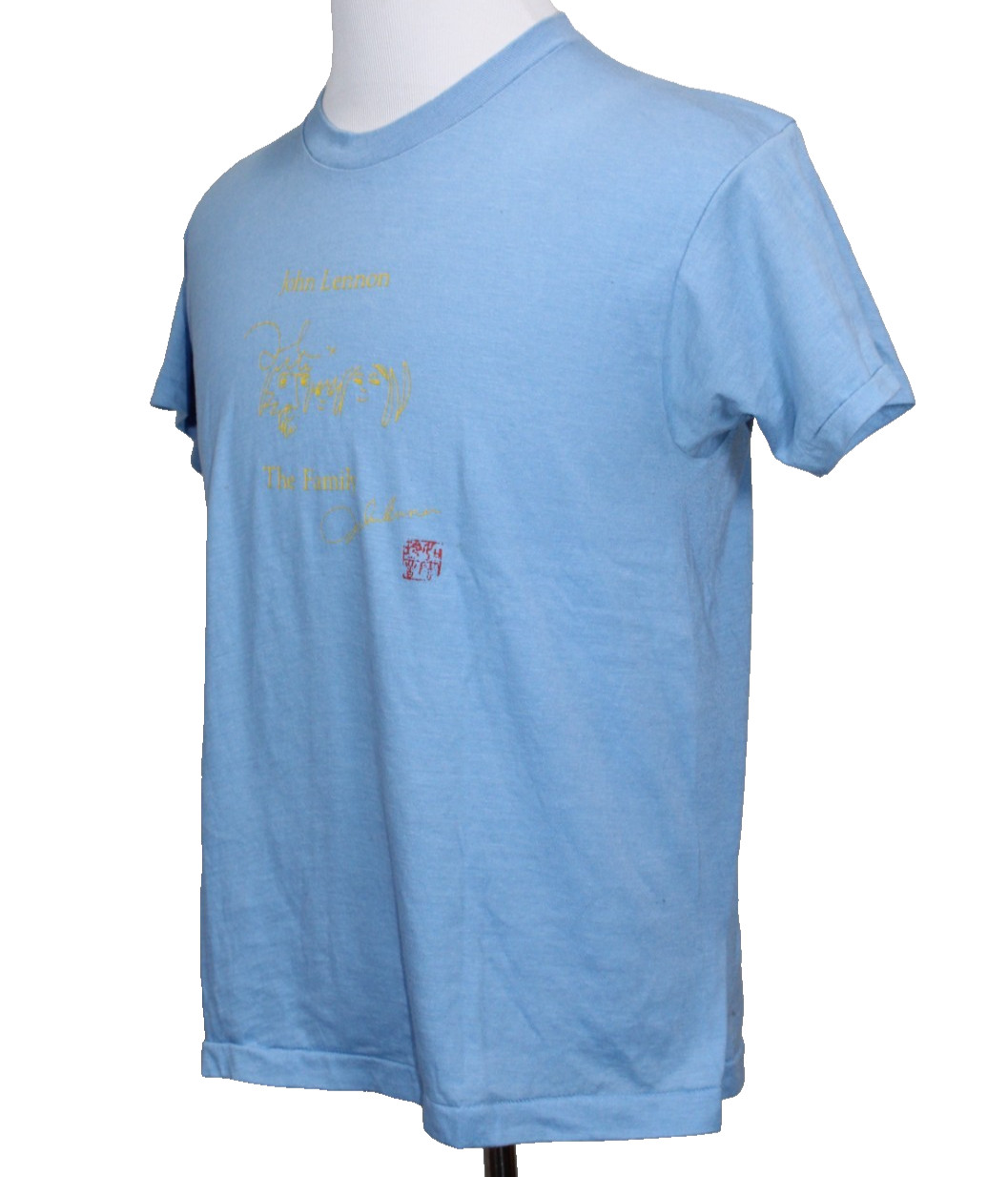 Vintage John Lennon “Bag One” Art Tee Sketch T-Shirt Blue Small USA 70s Beatles gallery