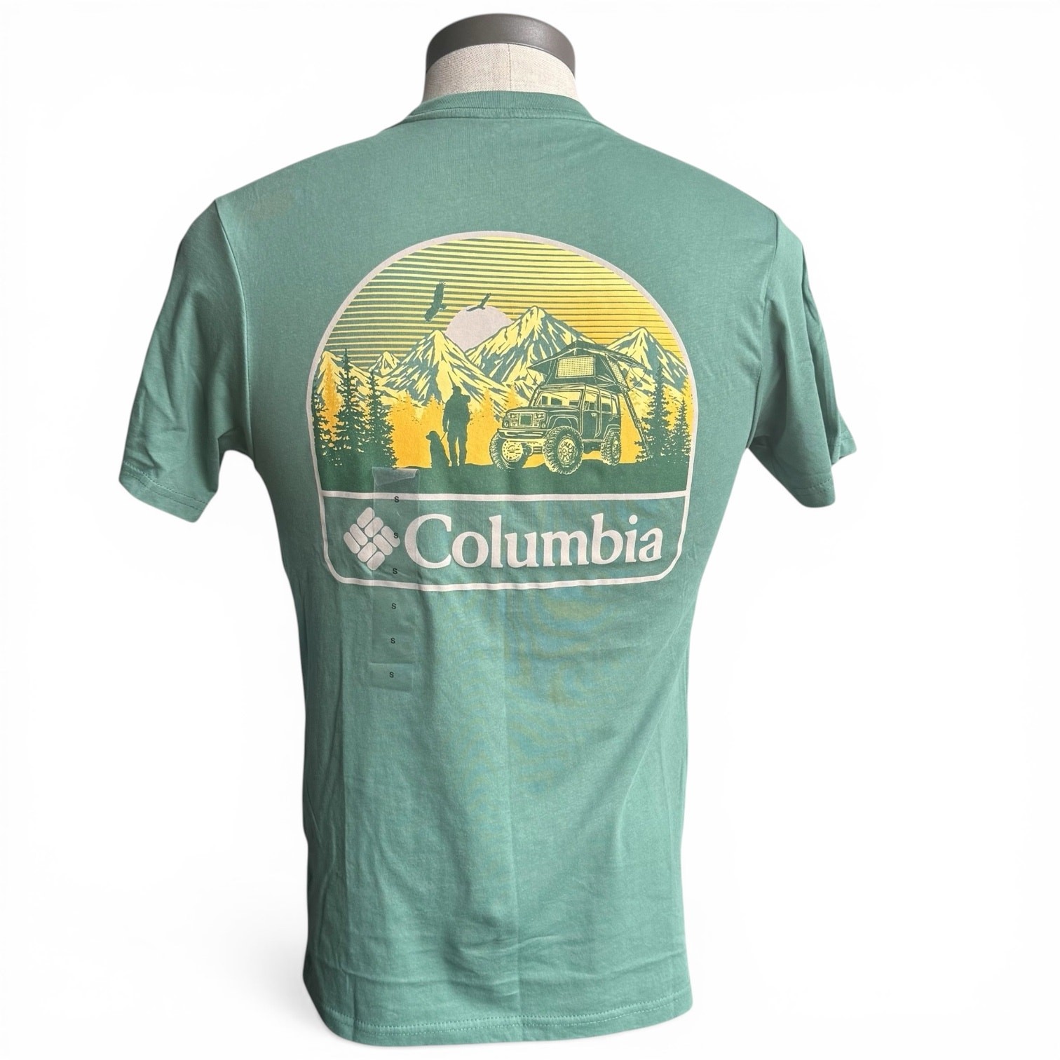 Columbia Graphic T Shirt Men’s S Green Mountains Dog Jeep Camping Outdoor NWT gallery