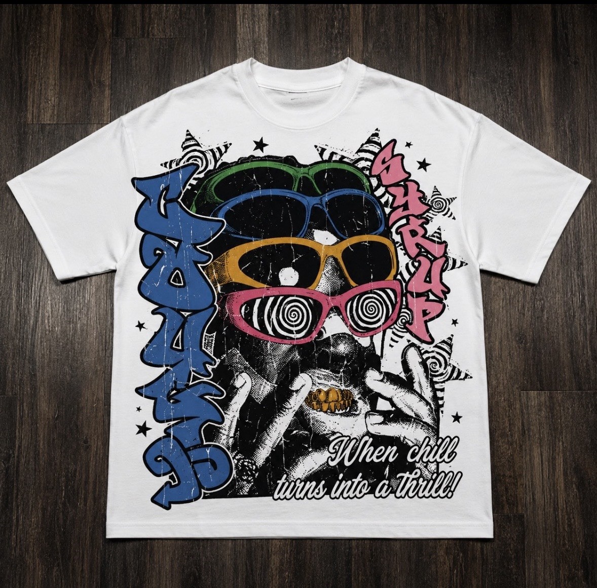Starry Graphic T Shirt White Multicolor Sunglasses Y2K Streetwear Oversized Tee gallery