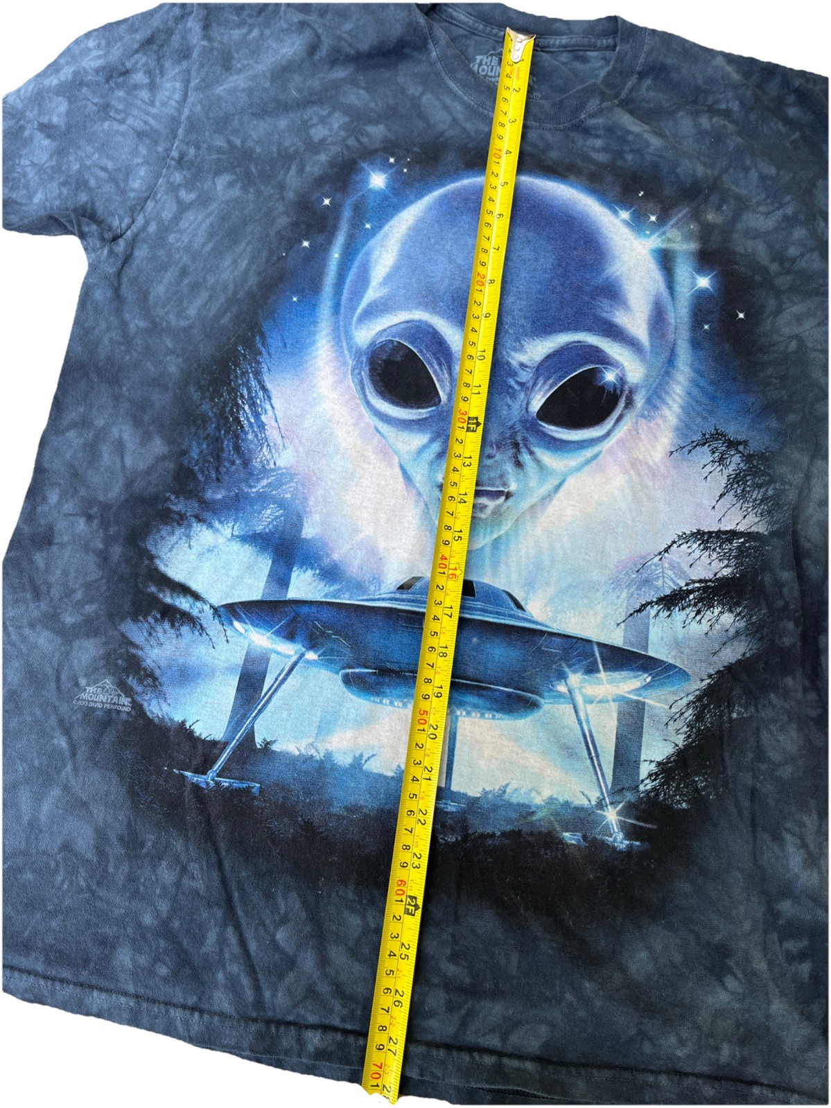 THE MOUNTAIN Alien UFO Graphic Tee Mens L 2013 Blue Acid Wash Shirt gallery