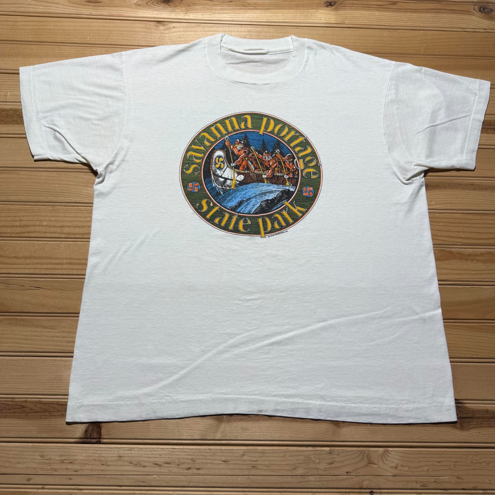 Vintage 90s Savanna Portage State Park Voyager Canoe Nature Graphic T-Shirt – XL