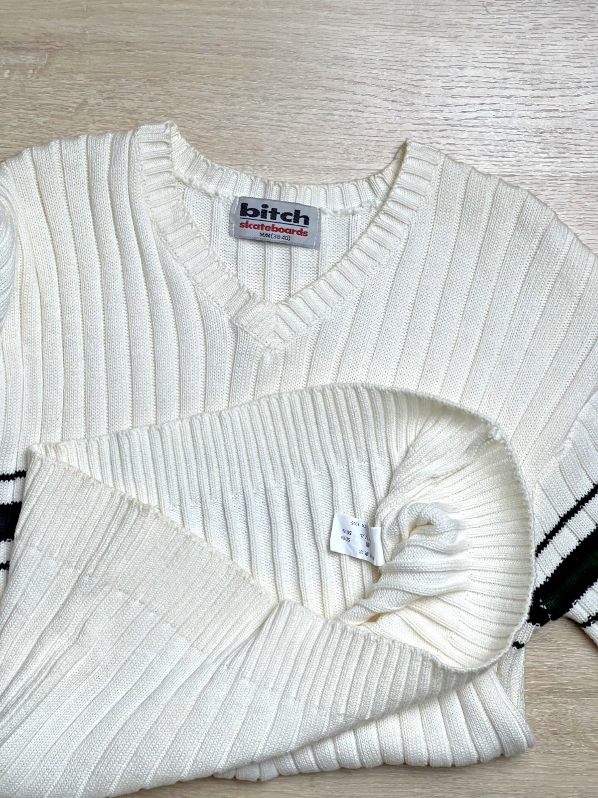 Vintage Bitch Skateboards V-neck knit sweater, Size Medium 90S gallery