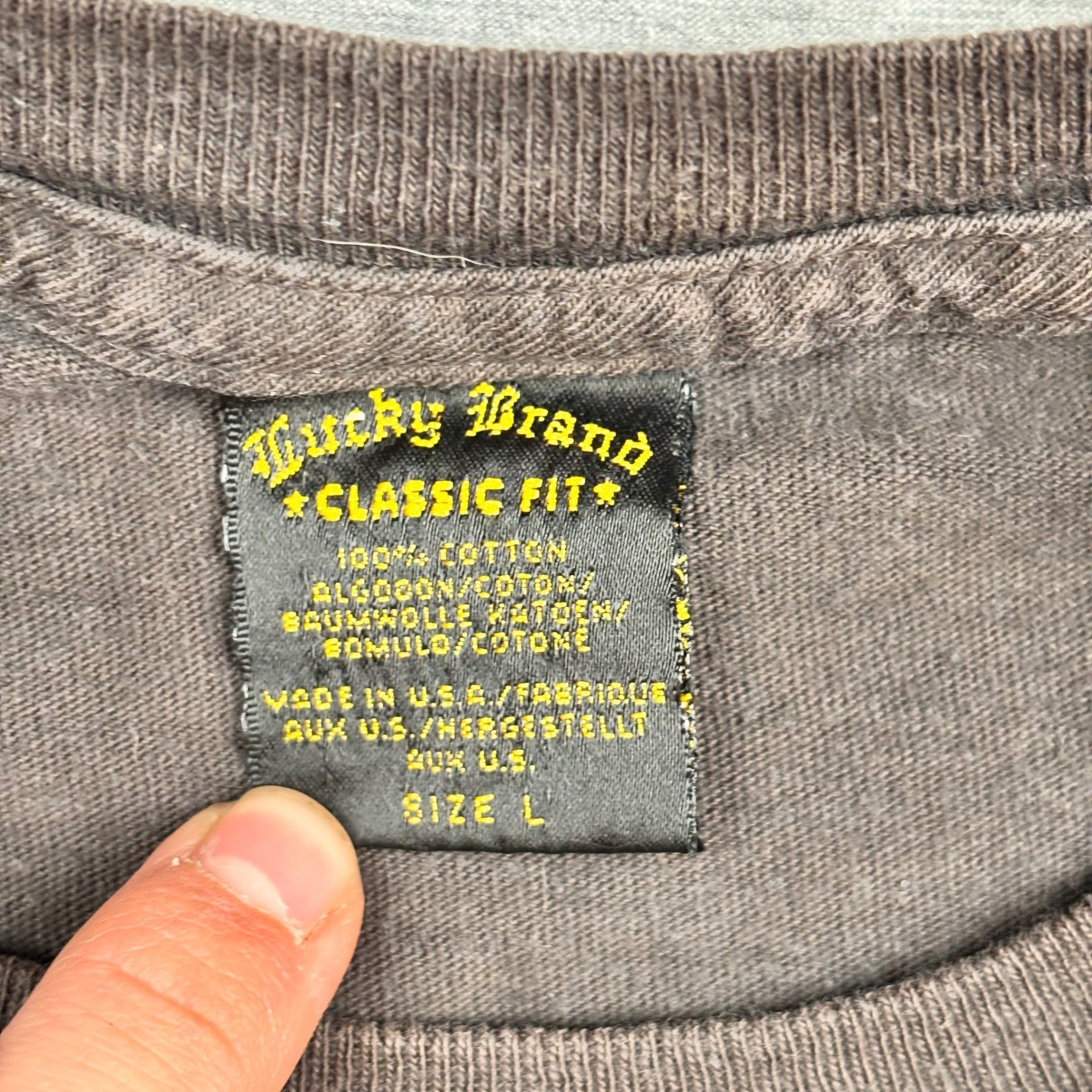 Lucky Brand Mens Classic Fit Graphic T-Shirt Brown Cotton Made in USA Large 0607 gallery