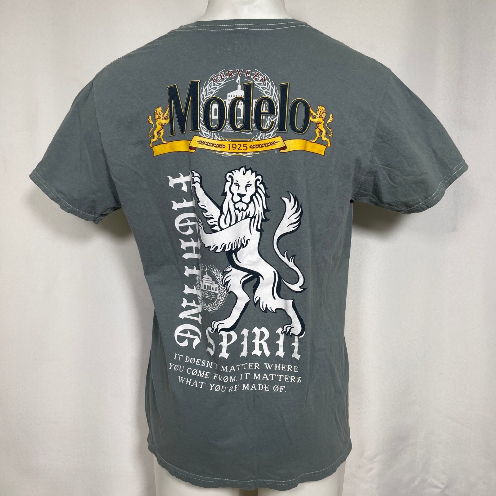 Modelo Beer 1925 Fighting Spirit Gray Cotton T-Shirt Men's LARGE gallery