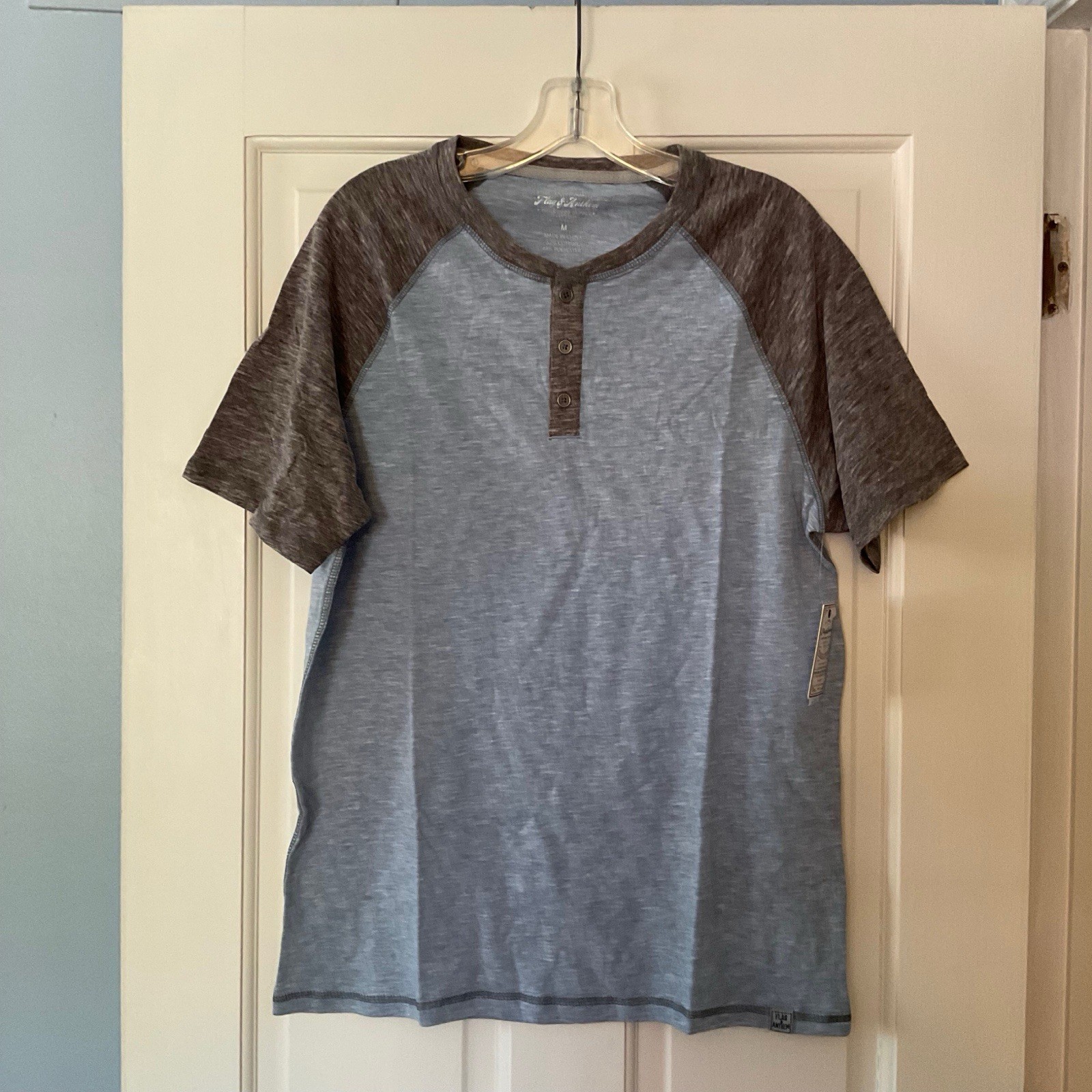 Flag & Anthem Men’s Rollins Slub Raglan Henley Shirt Blue Gray Size M NWT