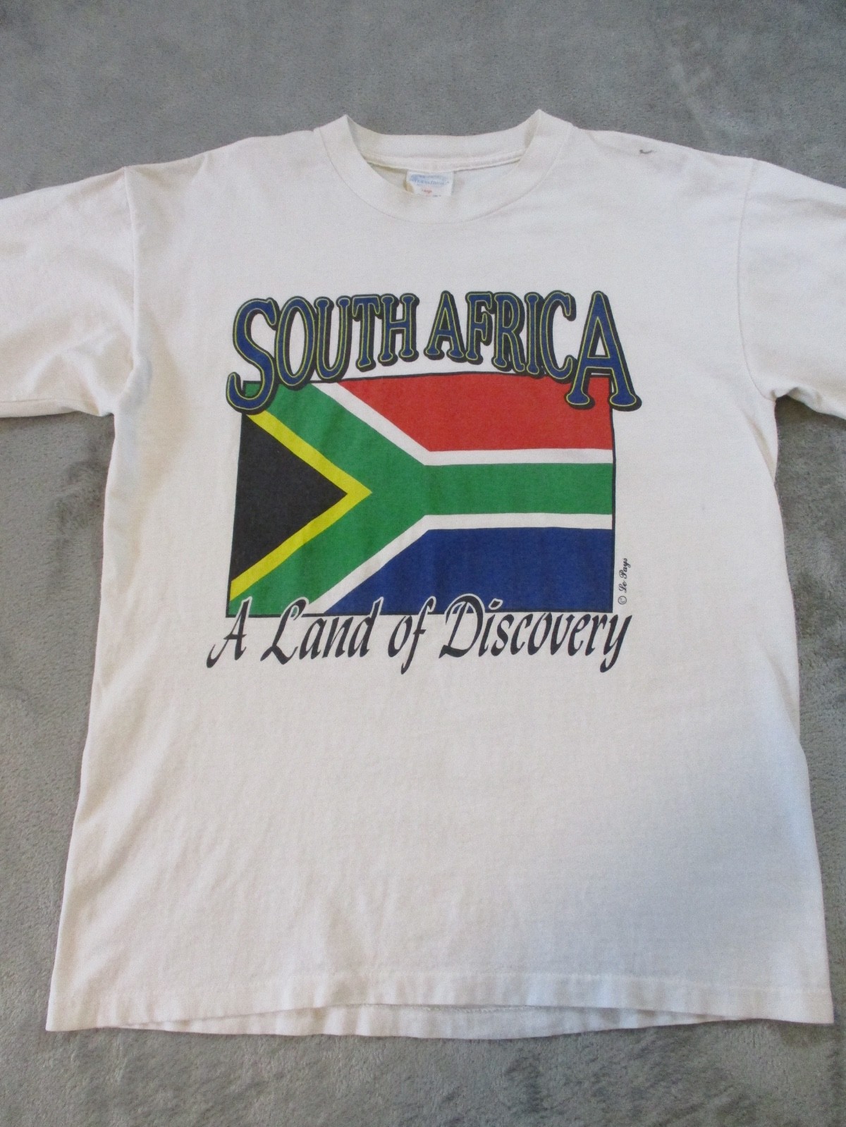 Vintage South Africa Shirt Mens Large White Red Green Flag Single Stitch USA