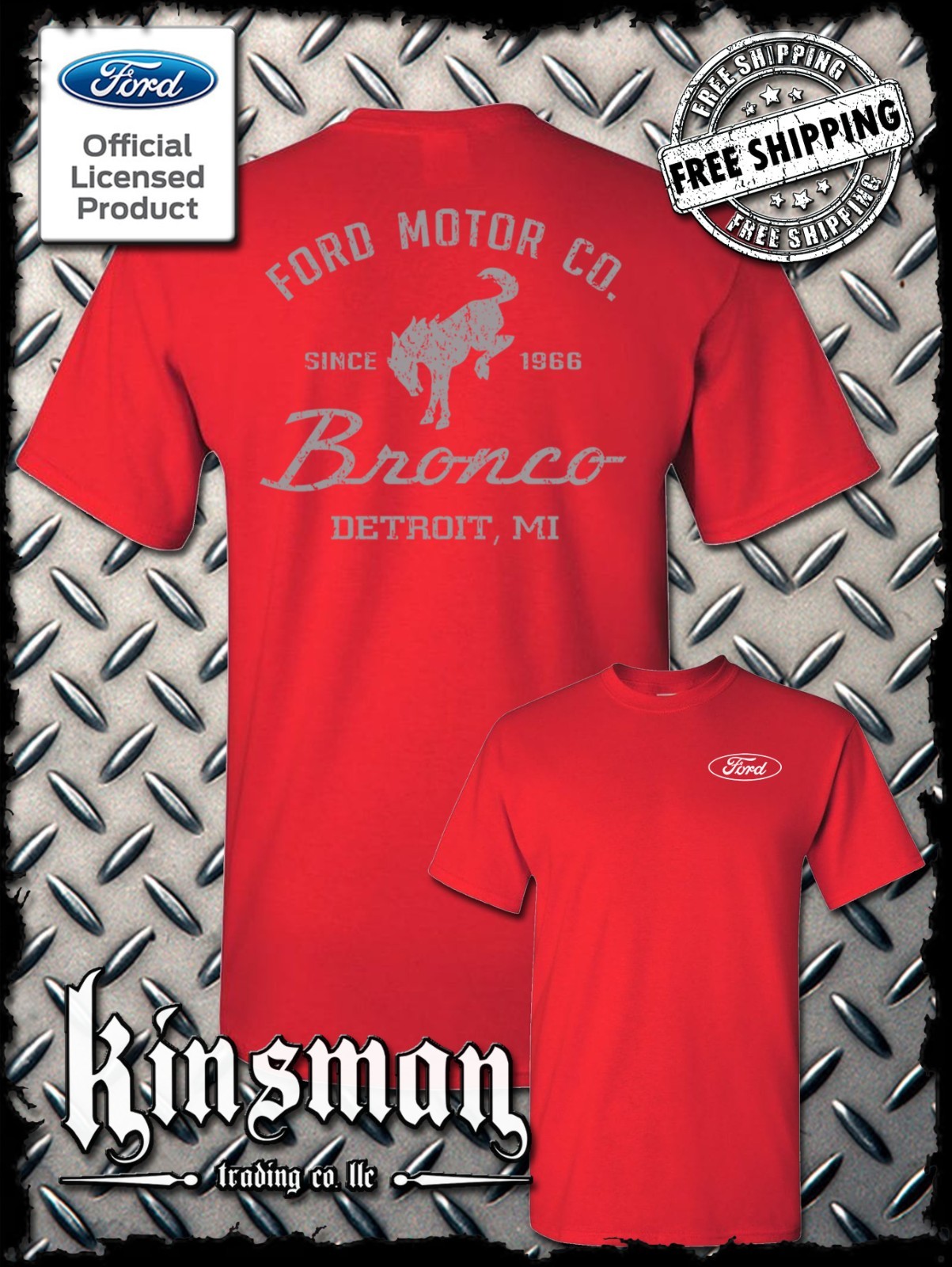 Ford Motor Co Bronco Detroit, MI 2-Sided T-Shirt - Official Licensed Product gallery