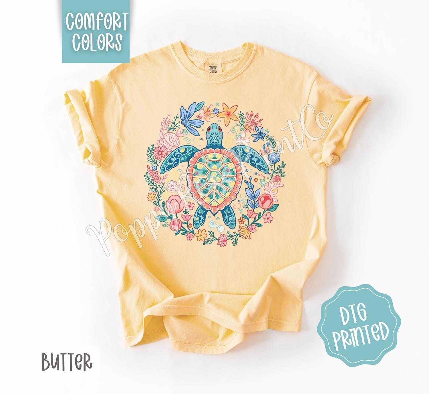 Turtle Comfort Colors Shirt Cute Beach Tshirt Trendy Summer Floral Tee