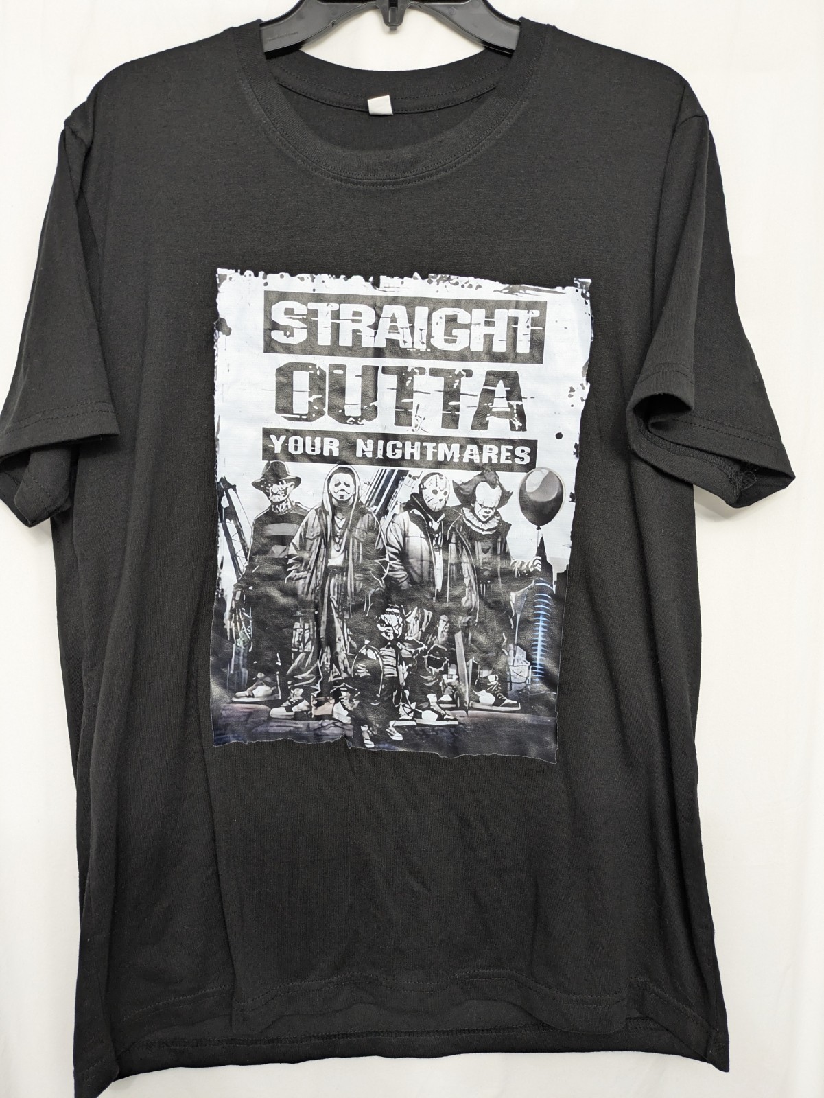 Straight Outta Your Nightmares Horror Movie Graphic Tee Black Large Halloween gallery