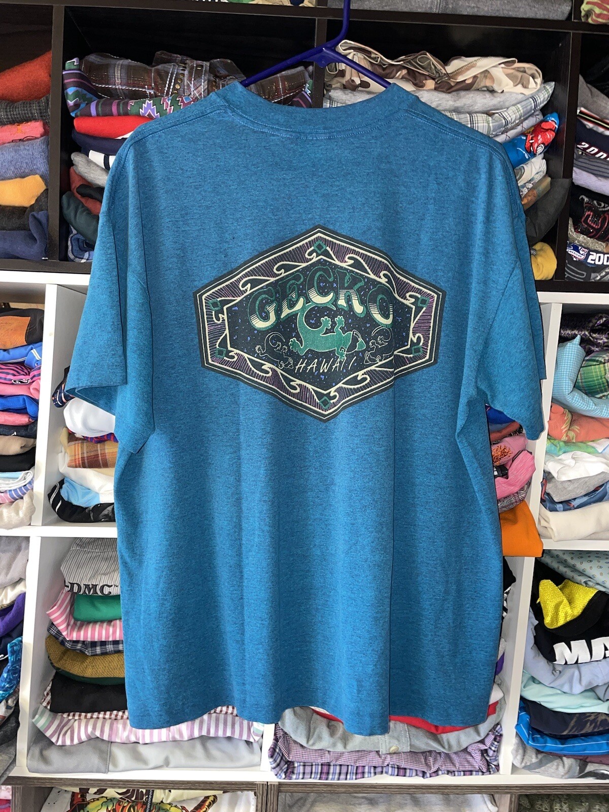 VTG 90s Gecko Hawaii T Shirt Single Stitch Hef-T Teejays Surf Skate Vapor Wave