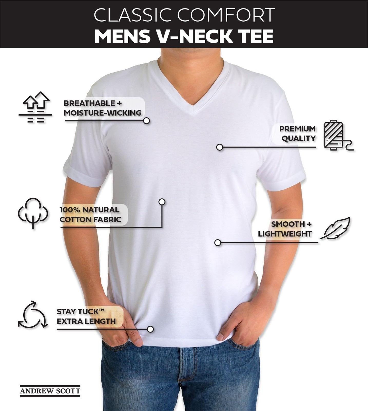 Classic Men's White Short Sleeve Undershirts V Neck T Shirt - Multi & Bulk Wh... gallery