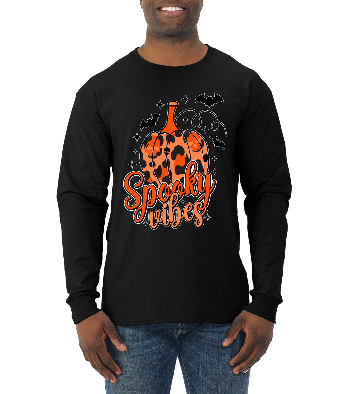 Spooky Vibes Pumpkin Skulls Bats Stars Men Long Sleeve Shirt gallery