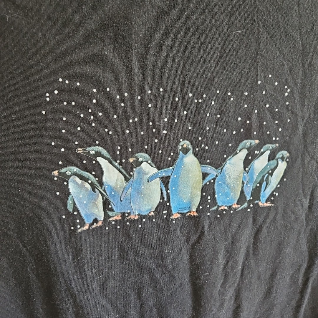 Vintage T Shirt Single Stitch Cal Cru Snow Penguins One Size Cover Up Made USA gallery