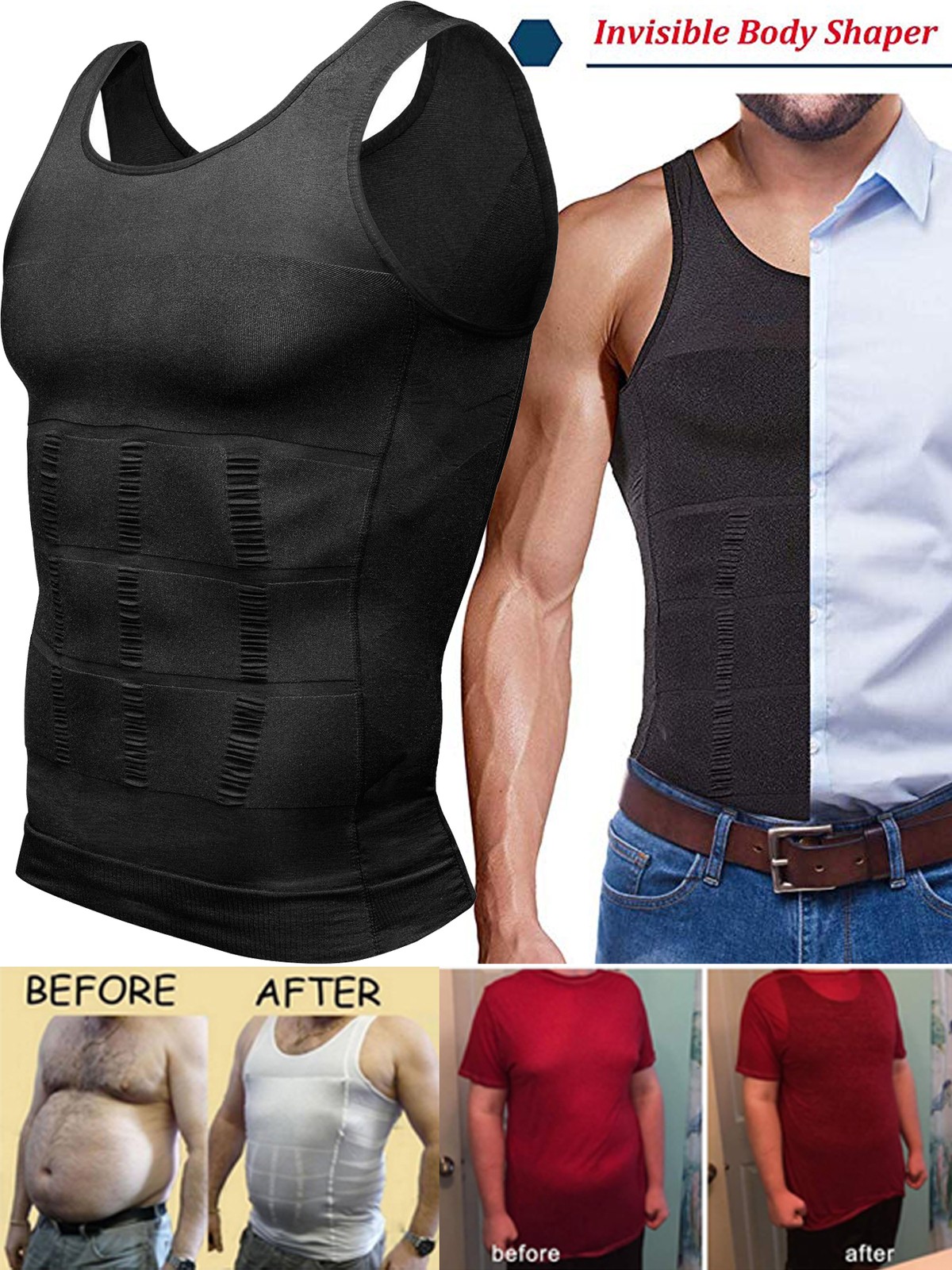Mens Compression Shirt Slimming Body Shaper Chest Belly Tummy Control Vest Tank gallery