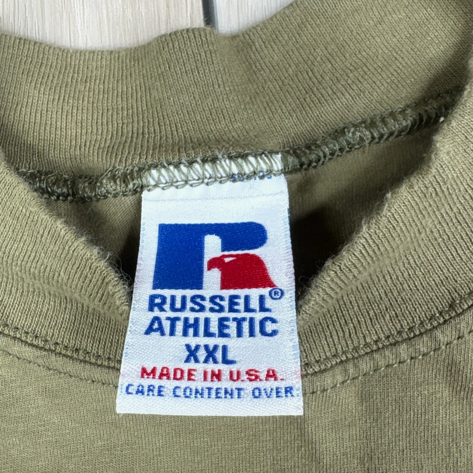 Russell Athletic Mens Khaki Green High Cotton Long Sleeve Graphic T-Shirt 2XL gallery