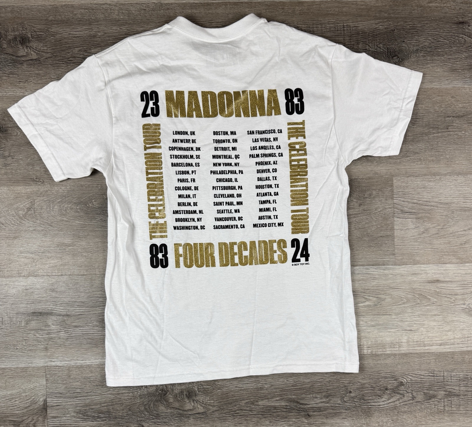Madonna T Shirt Medium Celebration Tour Concert Gold Glitter Lettering 2023 gallery