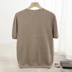 Spring Summer Men’s Short Sleeved Pure Wool T-Shirt Sweater O-neck Solid Color L