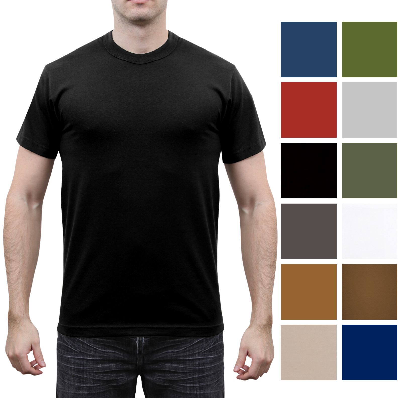 Solid T-Shirt Army Color Military Short Sleeve Poly/Cotton or 100% Cotton Tees gallery