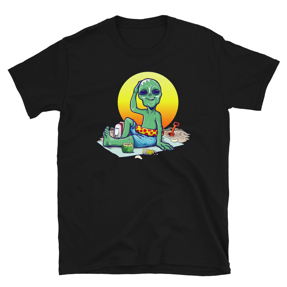 Alien on Summer Vacation Beach Aloha Tropical Humor Short-Sleeve Unisex T-Shirt gallery