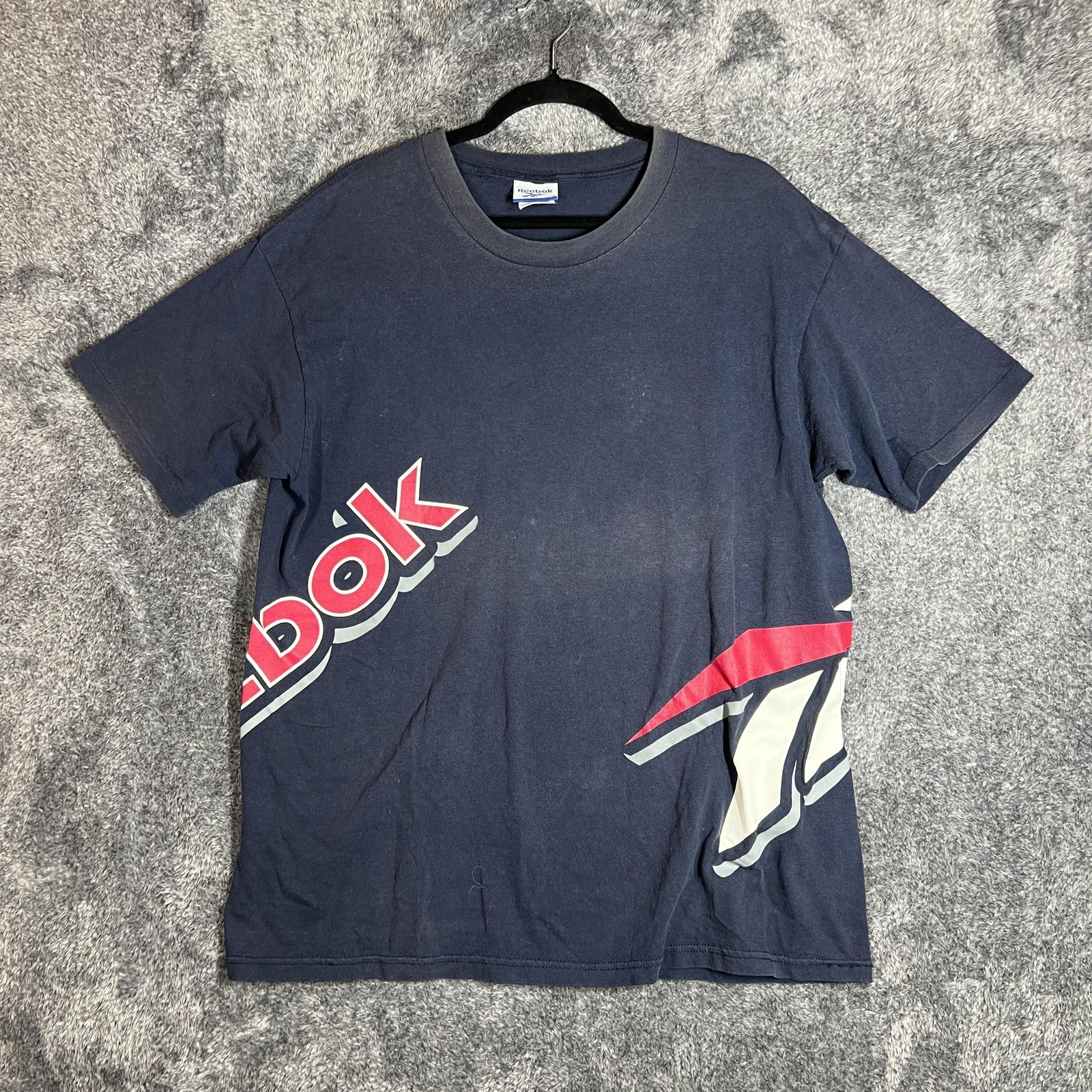 Reebok Shirt Mens L Blue Diagonal Graphic Logo Big Side Print Sport Tee gallery