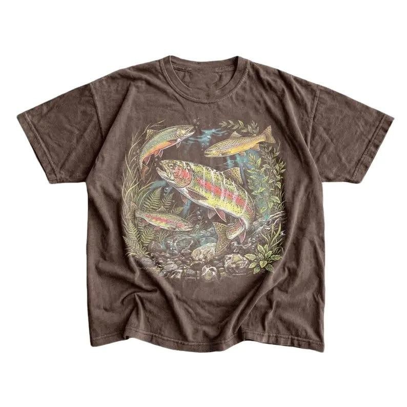 Vintage 90s River Wildlife T-Shirt, Rainbow Trout Fishing Nature Unisex Shirt gallery