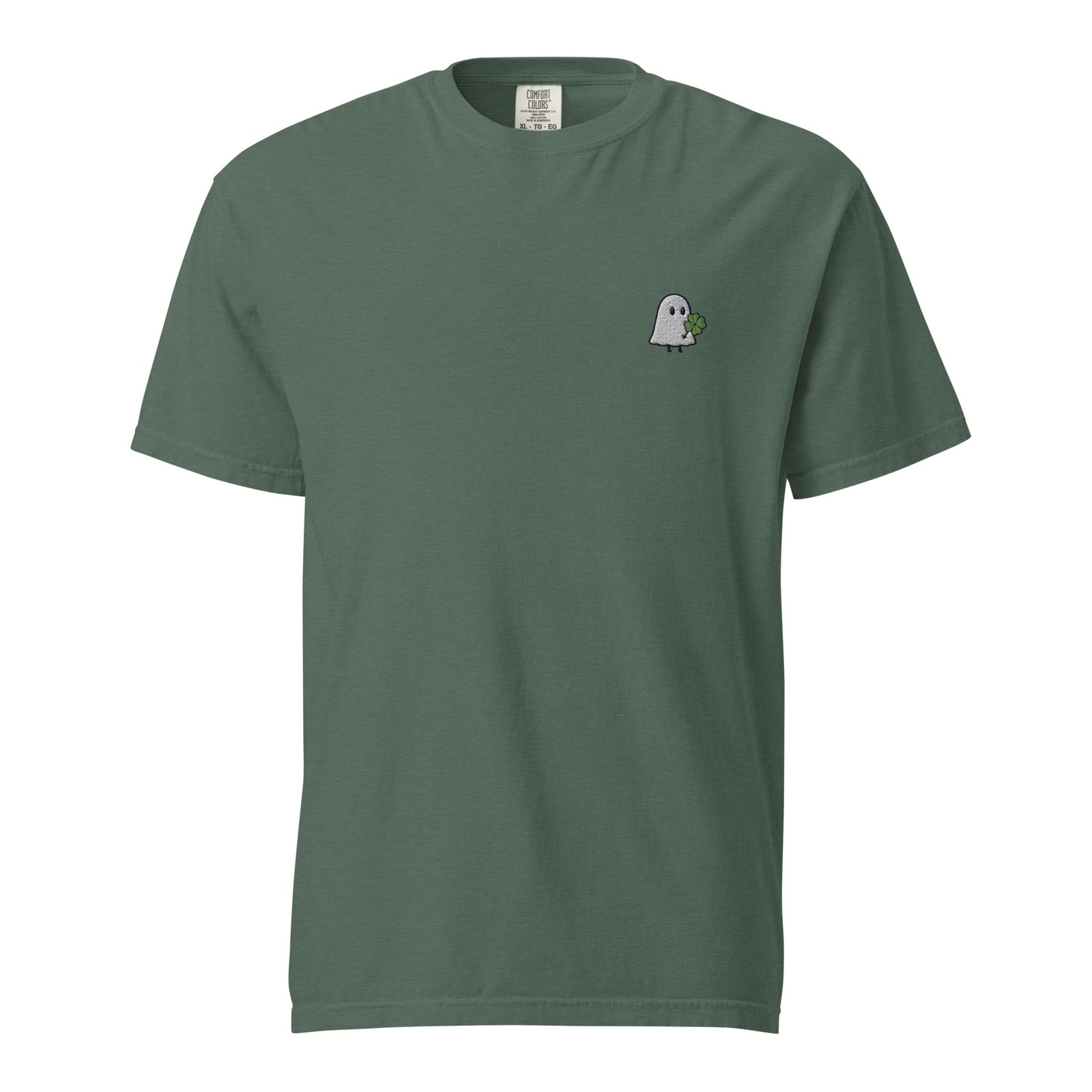 Cute Ghost Embroidered T-Shirt with Lucky Clover | Comfort Colors gallery