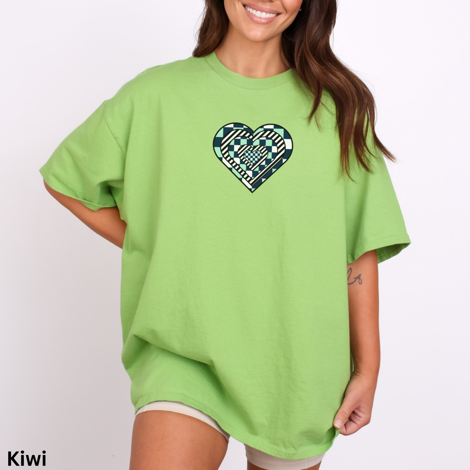 Geometric Pattern Heart Tee, Cute Valentine's Day Shirt, Checkerboard Heart Top gallery