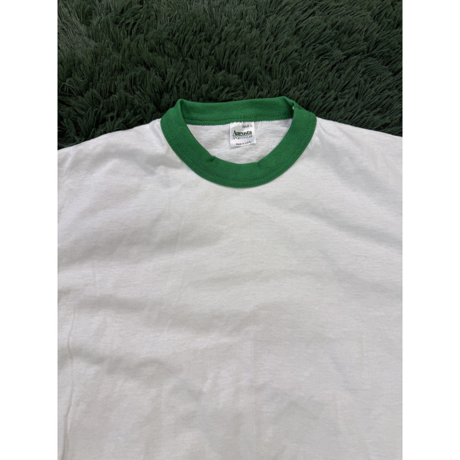 Vintage Augusta Sportswear Men's Adult L White Green Ringer T-Shirt Made in USA gallery