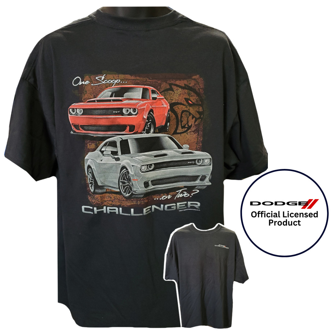 Dodge Challenger 2 Scoops SRT Hellcat Cotton T-Shirt Black Official Licensed gallery