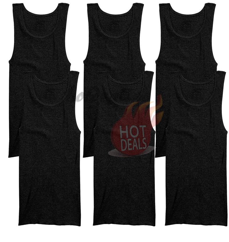 6 Pack Men's Black 100% Cotton Tank Top A-Shirt Ribbed Undershirt Size:S-2XL gallery