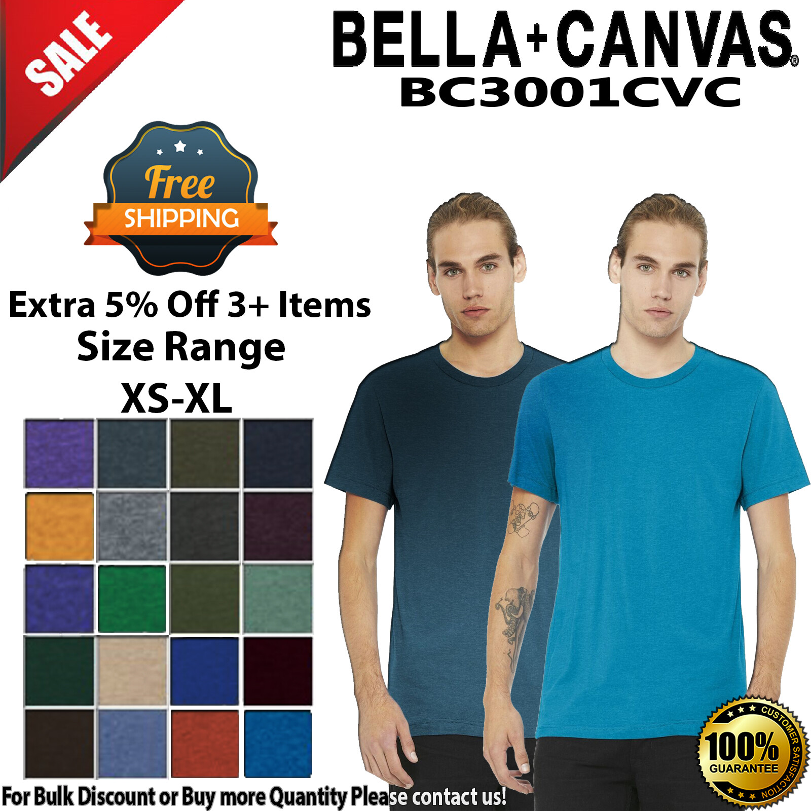 BELLA+CANVAS BC3001CVC Unisex Short Sleeve Heather CVC Crew Neck Stylish T-Shirt gallery