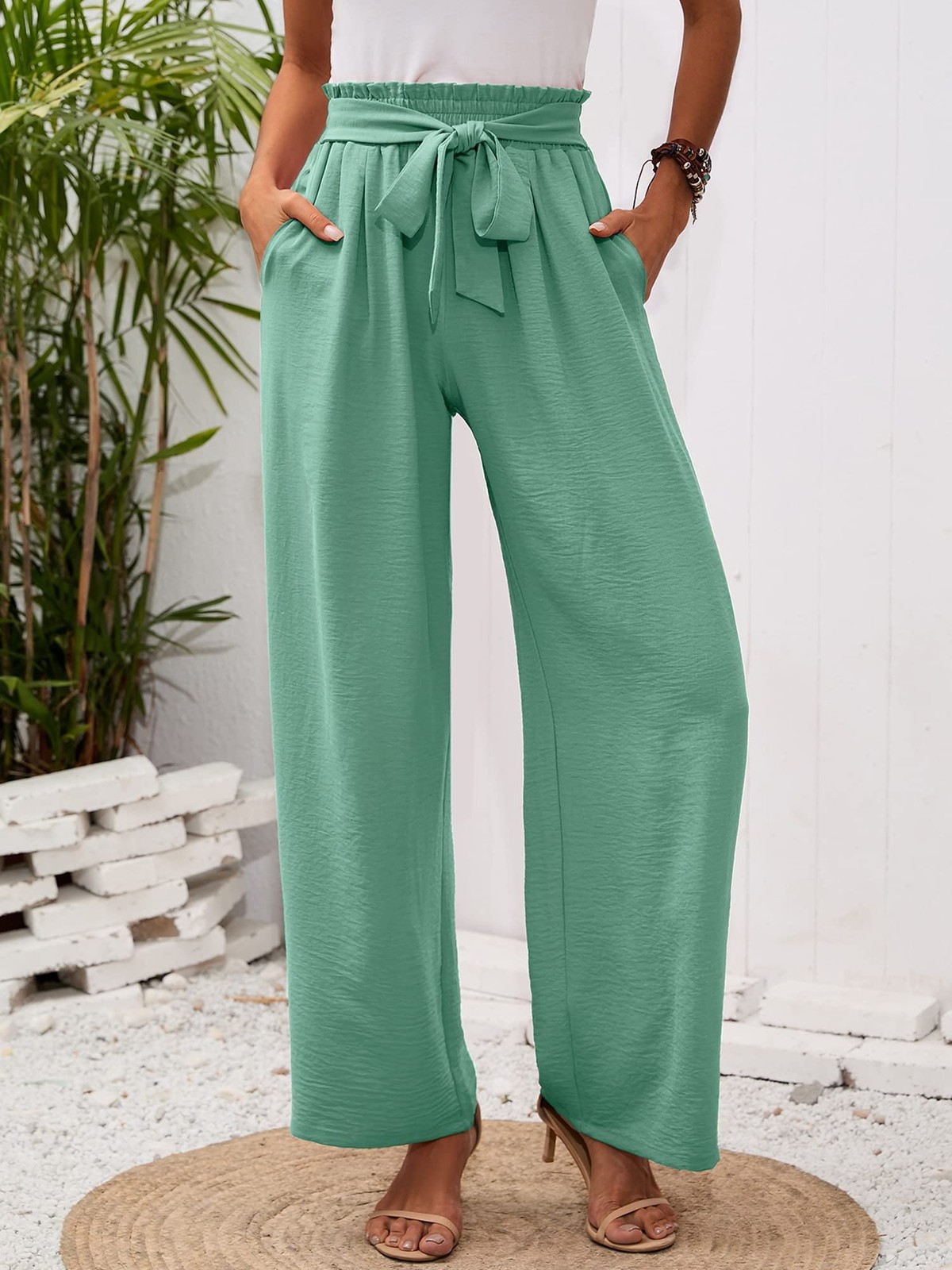 Womens Wide Leg Lounge Pants with Pockets Mint Green XX-Large Lightweight Hig... gallery
