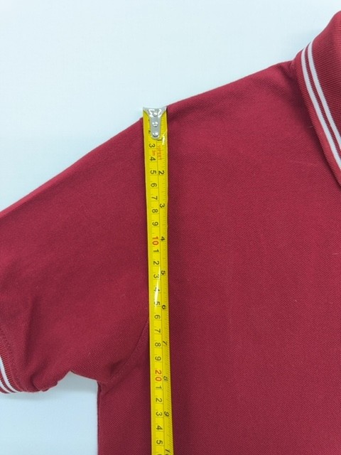 Fred Perry Mens Red Polo Shirt Size L Classic Striped Ribbed Cuff Condition gallery