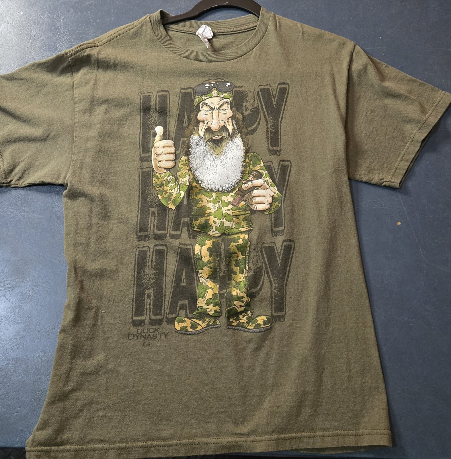 Duck Dynasty Shirt Phil Robertson Men’s Medium Olive Green Happy Happy Happy gallery