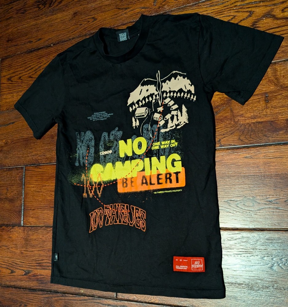 100 THIEVES Men’s – 2020 NO CAMPING ONE WAY IN ONE WAY OUT – T-Shirt Size Small