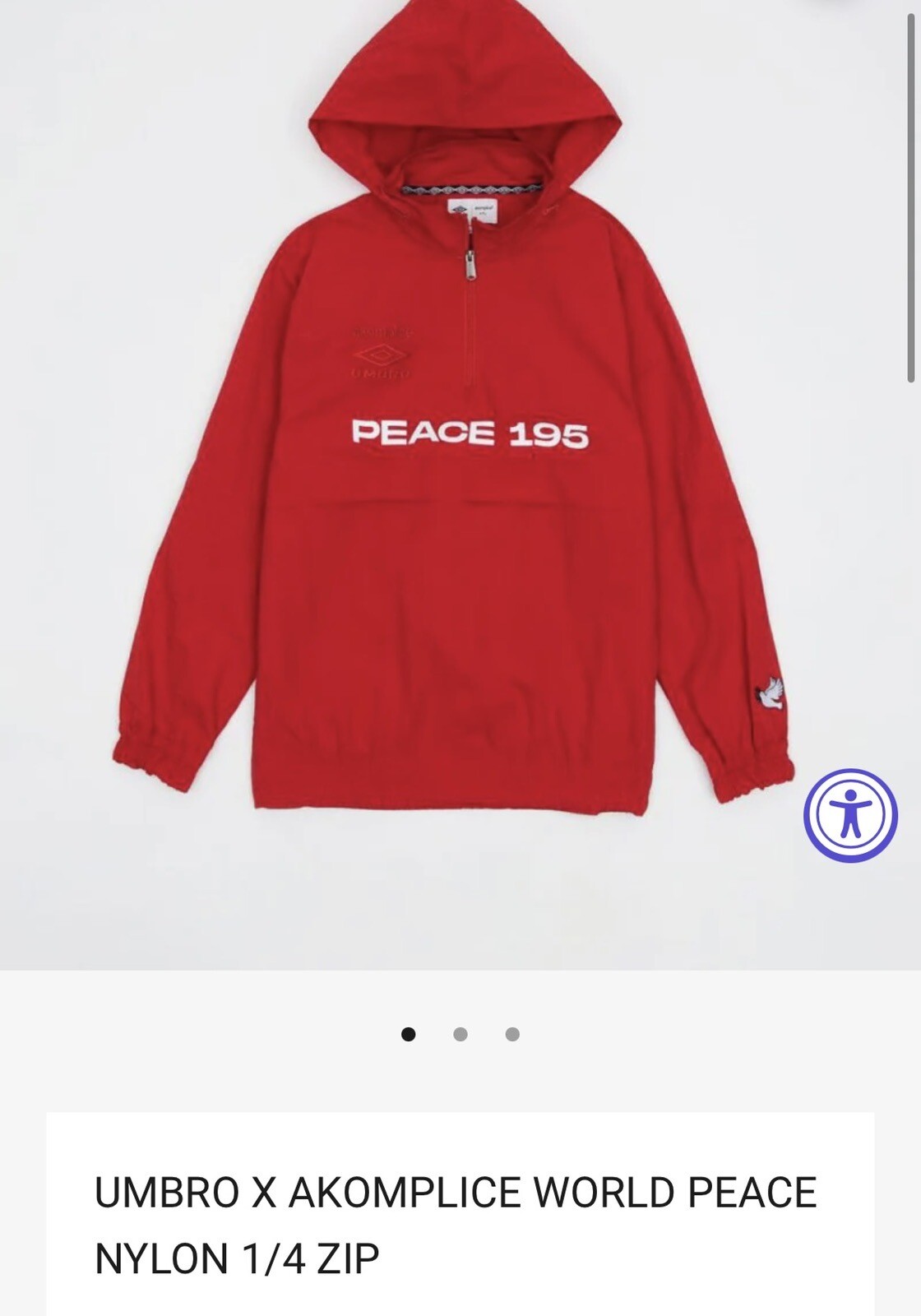 Umbro X Akomplice World Peace Long Sleeve Jacket M Red 1/4 Zip gallery